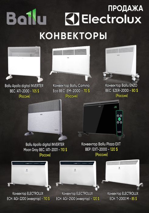 Конвекторные обогриватили Aiwa Ballu Electroluks