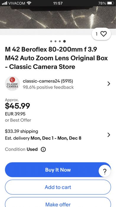 Ретро японски телеобектив Beroflex 80-200mm f 3.9 M42 Auto Zoom