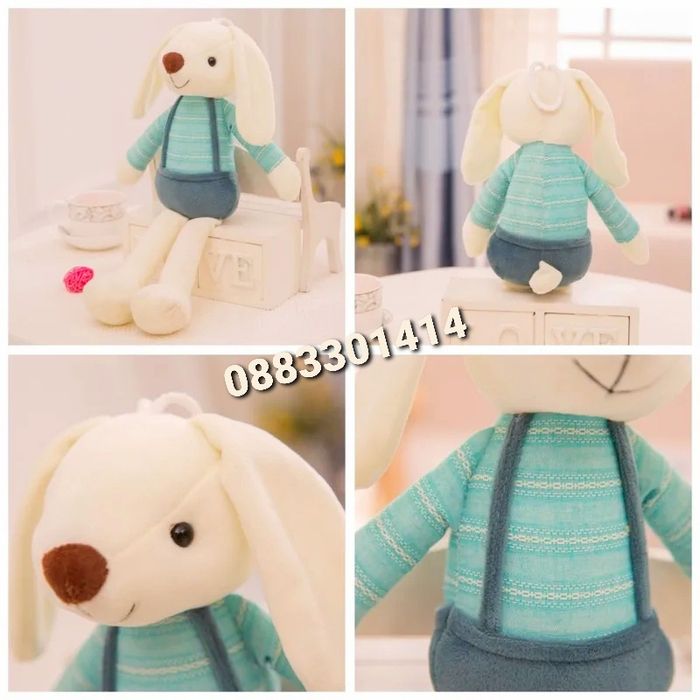 Плюшен заек Зелени дрехи 40см