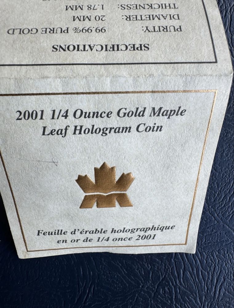 2001,$10 Canada Gold 1/4Oz. Златна монета