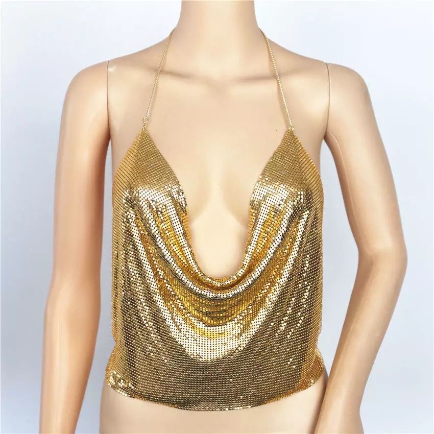 Top Bluza T8 auriu cristale paiete stil Fashion Nova Zara Gold