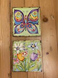 Две цветни картини на авторката Елена Чубрикова - пеперуда и пролетна