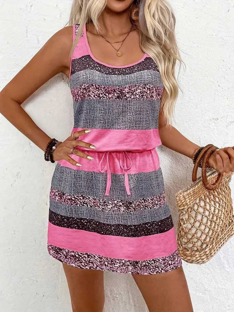 Rochie în Dungi cu Accente Roz, Material Ușor ,PrimăvarăVară