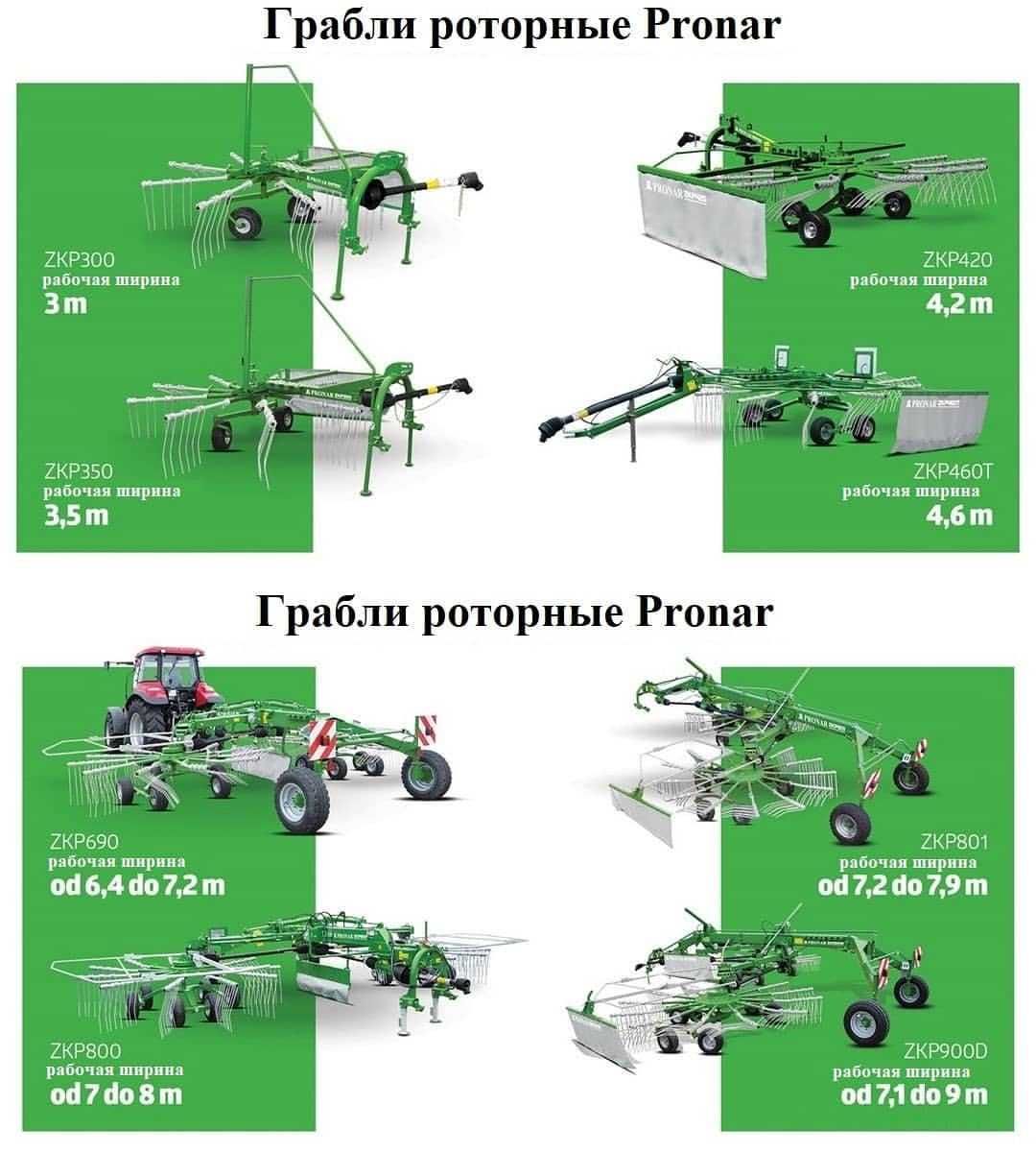 Грабли роторные одна- и двух- карусельные  польского завода PRONAR