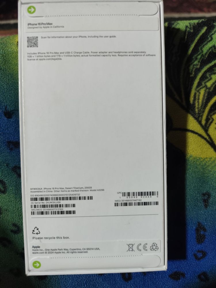 Iphone 16 max  karobka ochilmagan