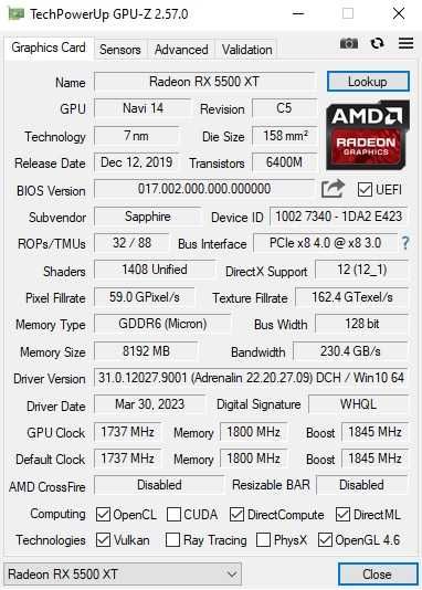 Placa video Sapphire Radeon RX 5500 XT NITRO+ 8GB GDDR6 128-bit.