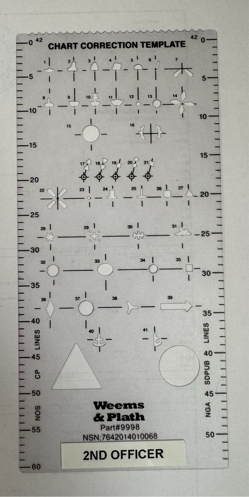 Rigla corectii harti maritime Weems & Plath, simboluri maritime
