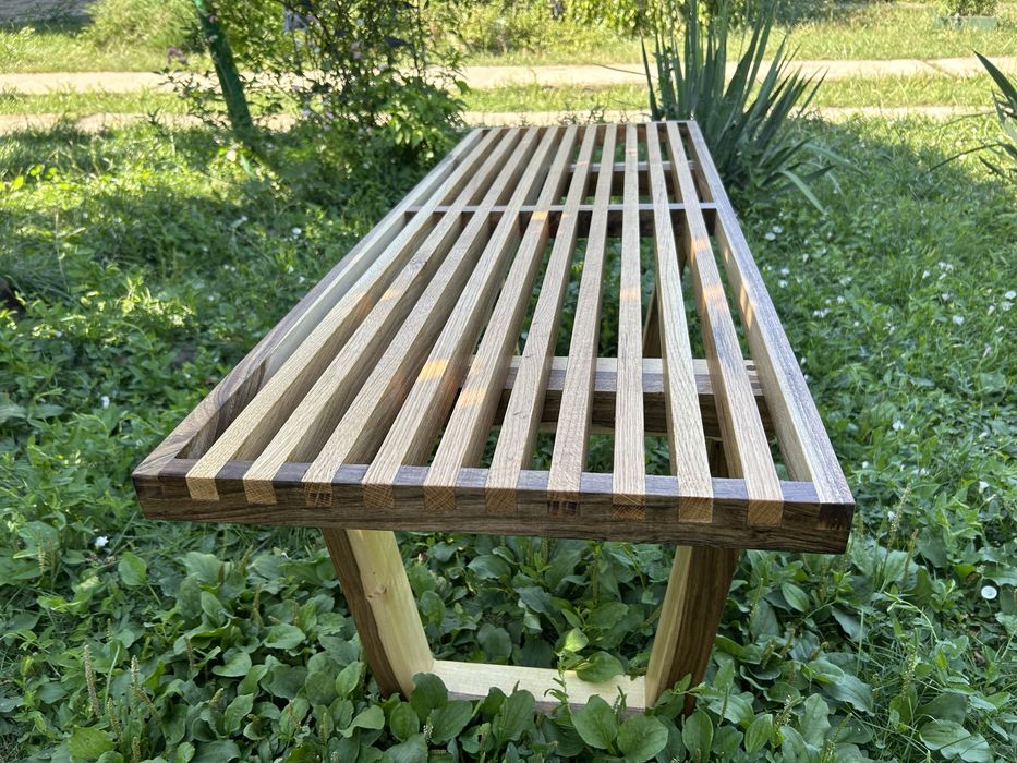 Banca Nelson gradina terasa din lemn de nuc si stejar