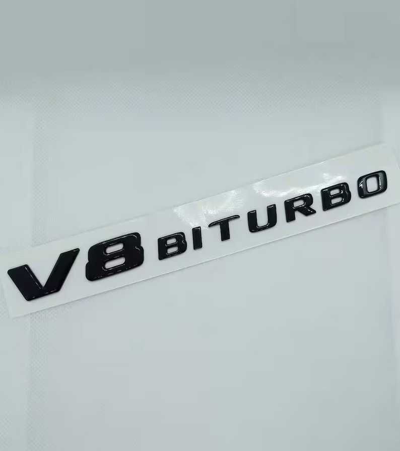 V8 BITURBO лого Mercedes V8 Битурбо черен гланц