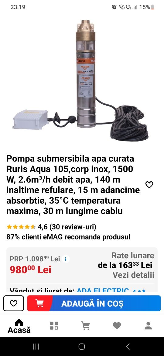 Pompa submersibila ruris Aqua 105