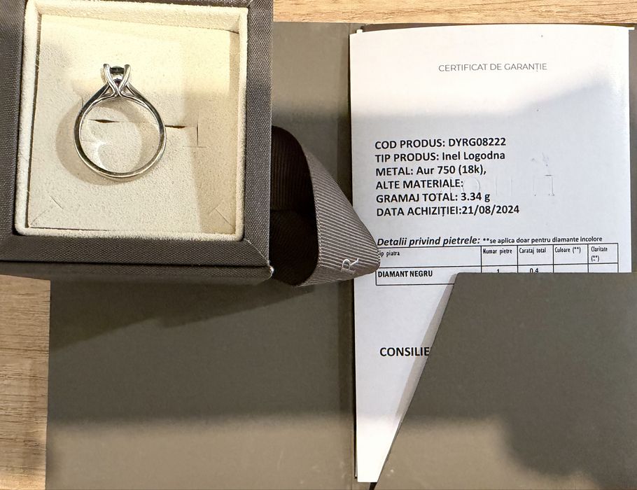 Inel logodna Teilor 750 diamant negru marimea 51 nou