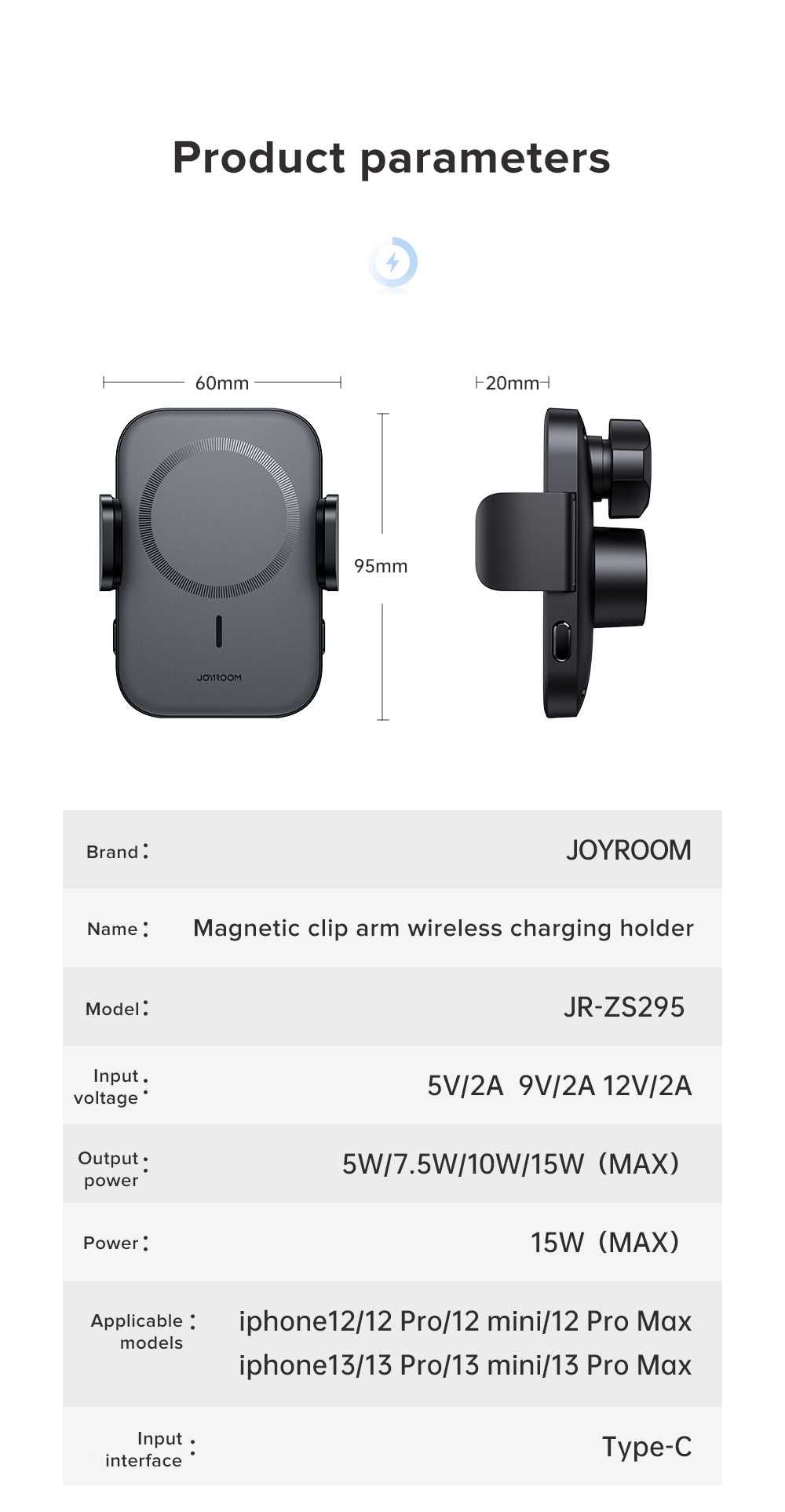 JOYROOM JR-ZS295 Магнитный Авто Держатель MagSafe iPhone 14/ 15 series