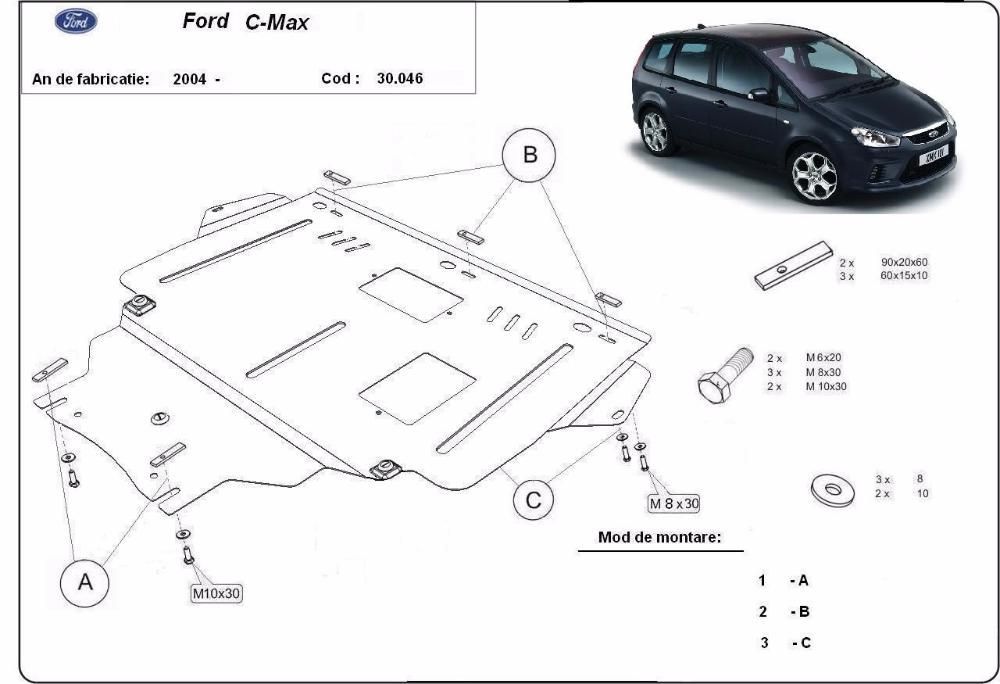 Scut metalic pentru motor Ford C-Max 2004-2010 - otel 2mm