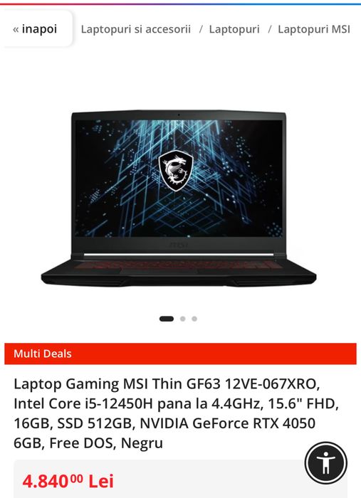 MSI laptop gaming rtx4050 6GB cu garantie