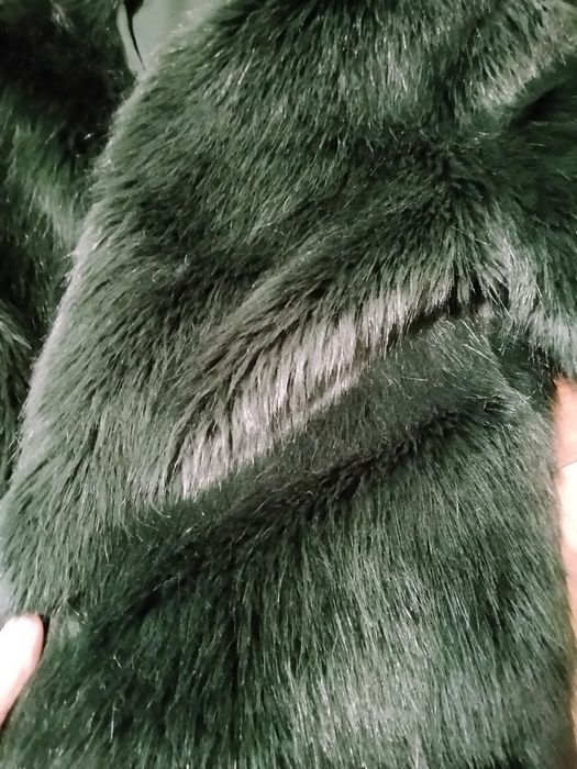 Дамски лот палто от изкуствен косъм + кожен клин+ пухена яка