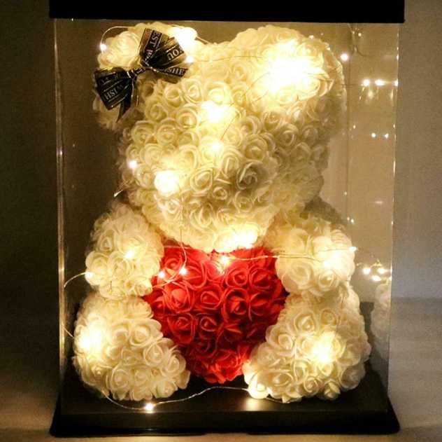 Ursulet,Handmade,trandafiri de spuma,Teddy Bear 40 cm,LED.