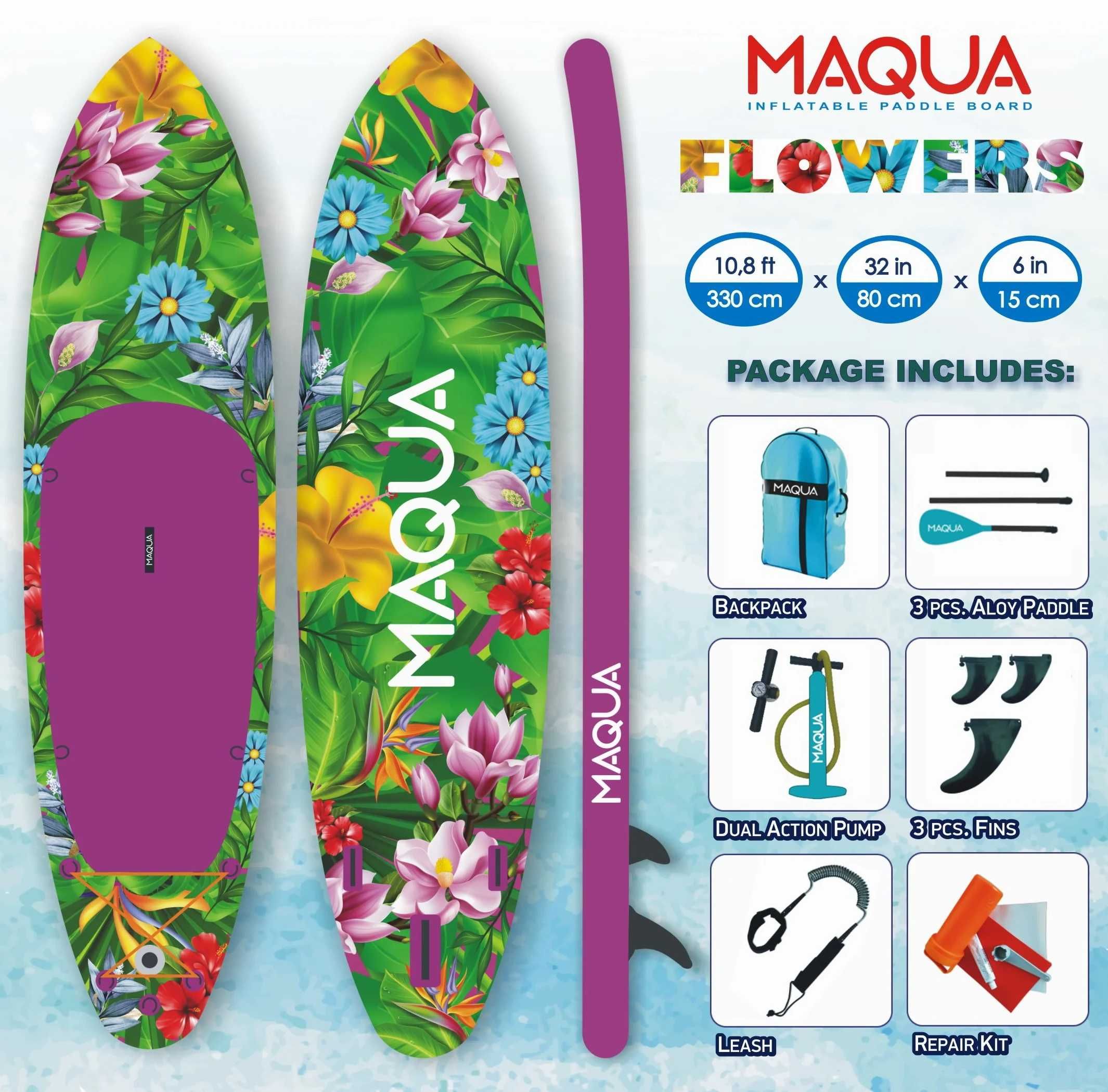 НОВ   Надуваем Борд ЅTАND UР Рaddle Bord MAQUA FLOWERS Surf 330/80/15