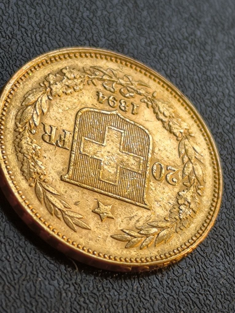 20 франка 1894 год, Стара Швейцария, злато 6.45 гр,900/1000 (21.6 к)
