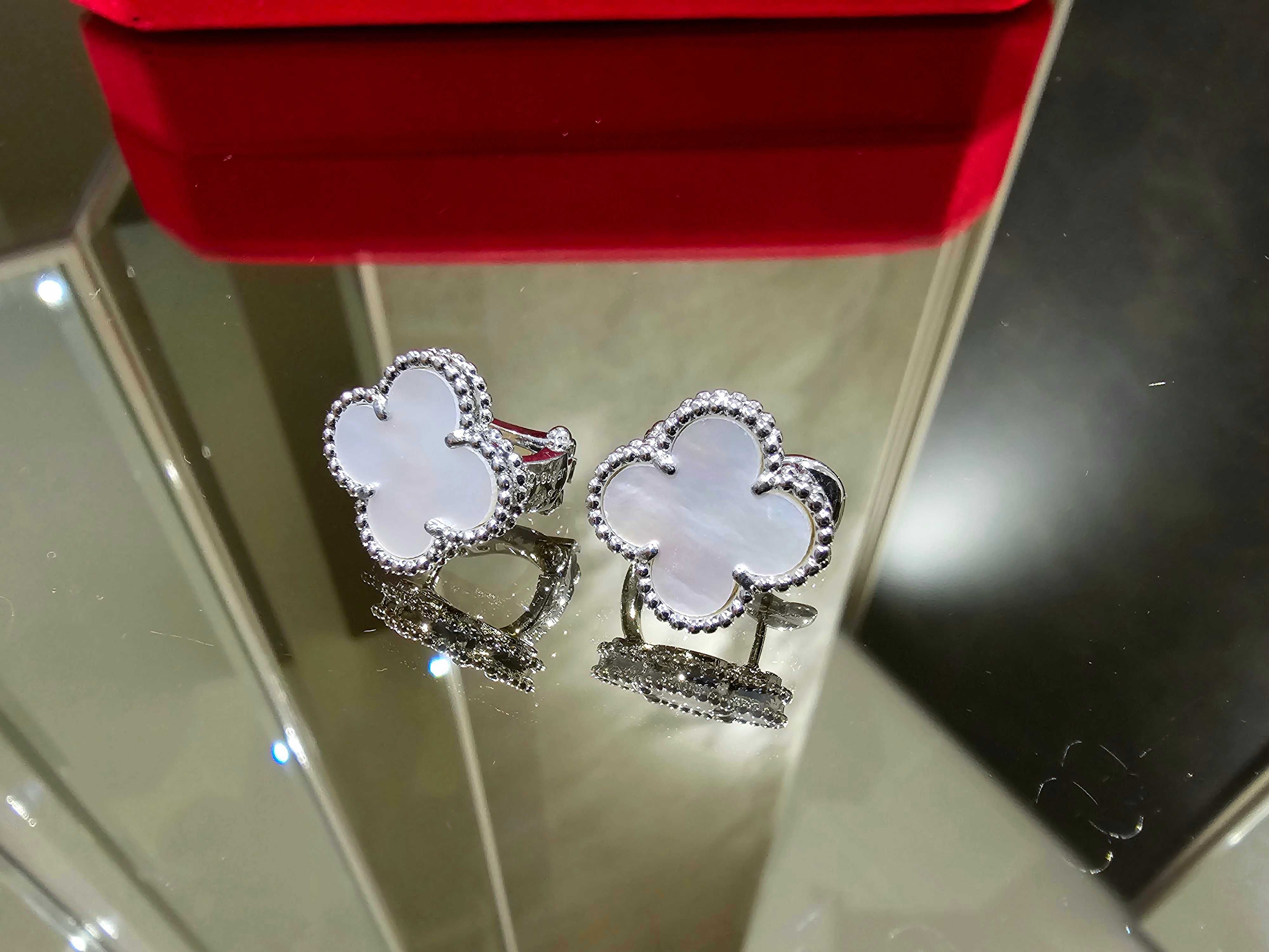 Van Cleef & Arpels VCA Silver Mother Pearl Alhambra Clips Дамски Обеци