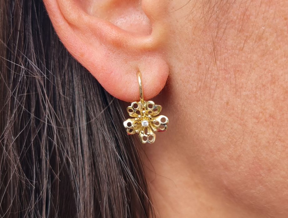 Cercei din aur galben 14k și diamante naturale