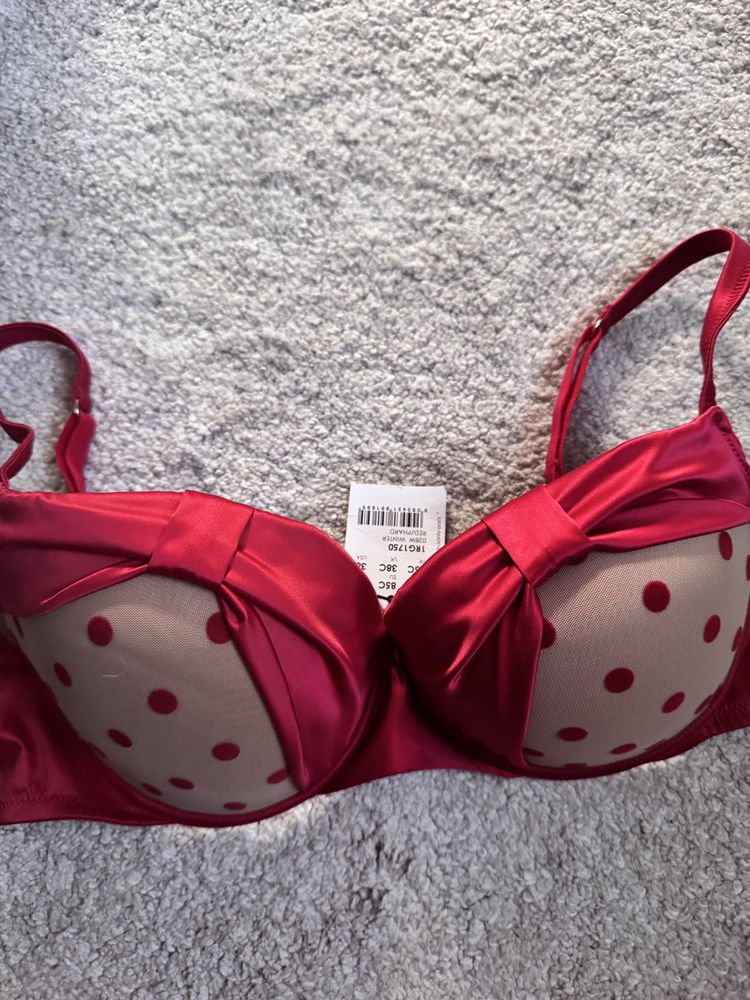 Sutien nou Tezenis, mărimea 85C – Model retro cu buline, push-up, roșu
