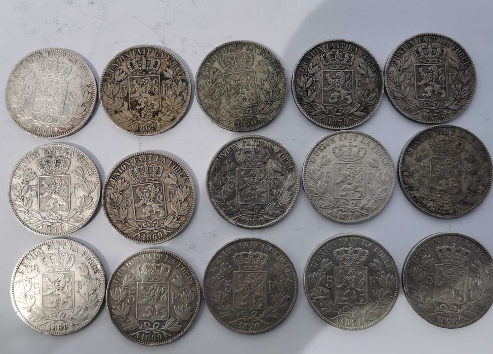 5 франка Белгия. Лот 15 монети