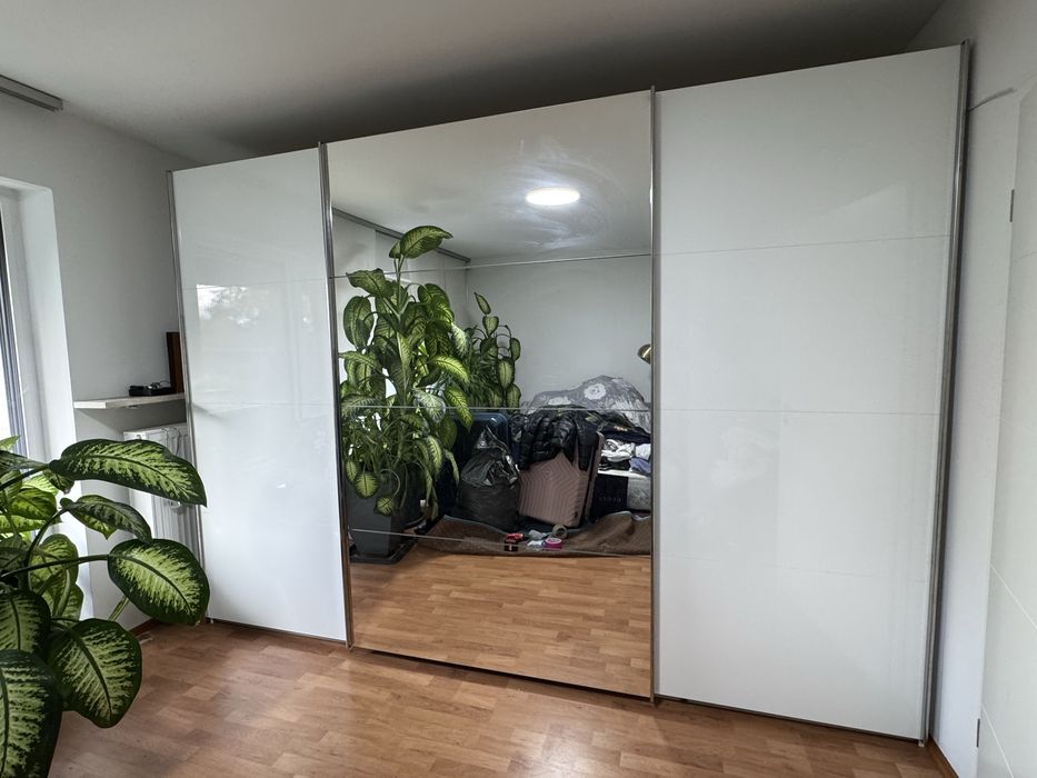 Dressing/Dulap 317/225/60 cm 3 usi culisante alb lucios/oglinda