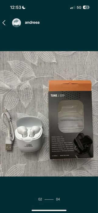 Căști Wireless JBL TUNE 220, albe, noi, in cutie