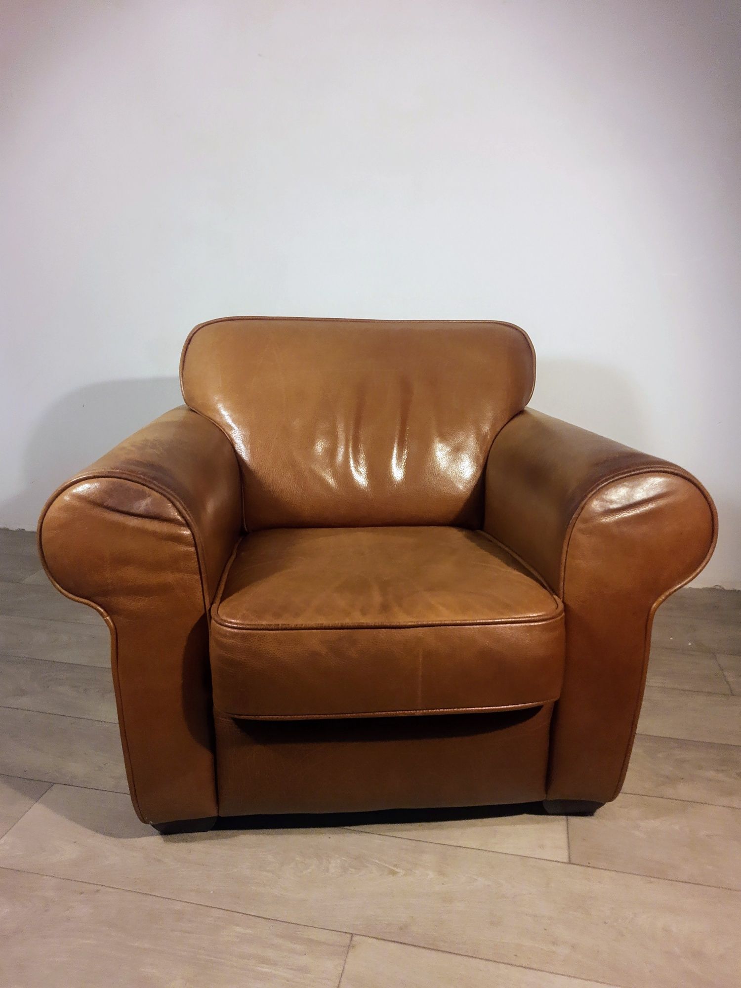 Vintage кресло Клубен стол в цвят коняк от естествена кожа