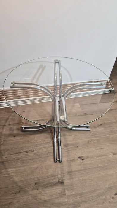 Masa de sticla cu picior  metalic