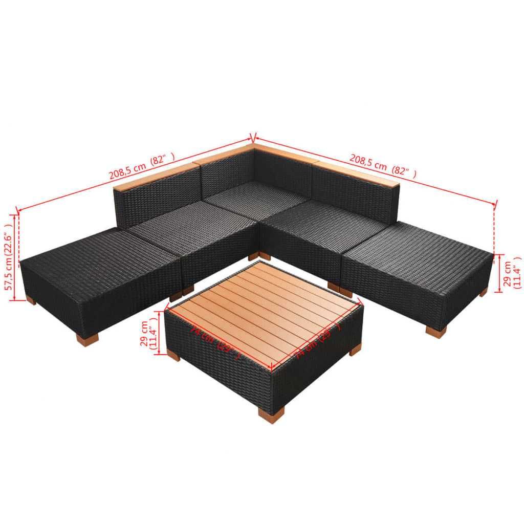 Set mobilier de gradina/terasa canapea/coltar 6 piese Negru/Alb Ratan