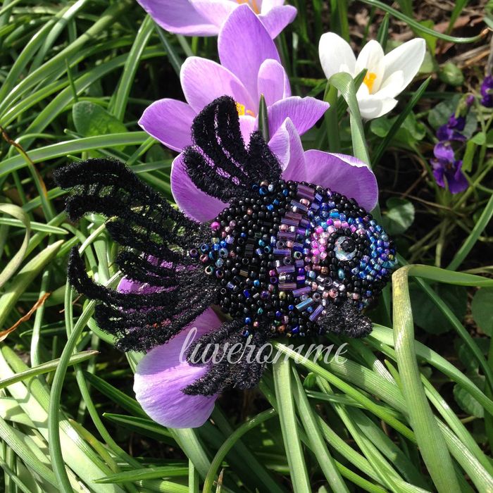 Брошка воробушек и рыбка