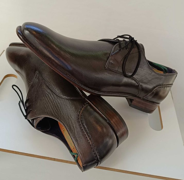 Pantofi derby 45.5 46 plain toe premium NELSON NOI piele naturala