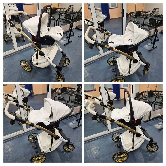 Бяла бебешка количка 3в1