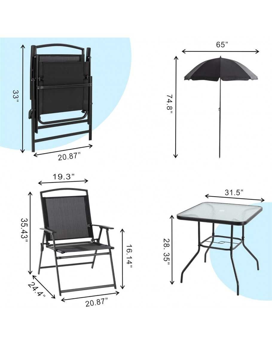 Градински комплект 4 стола, маса и чадър
