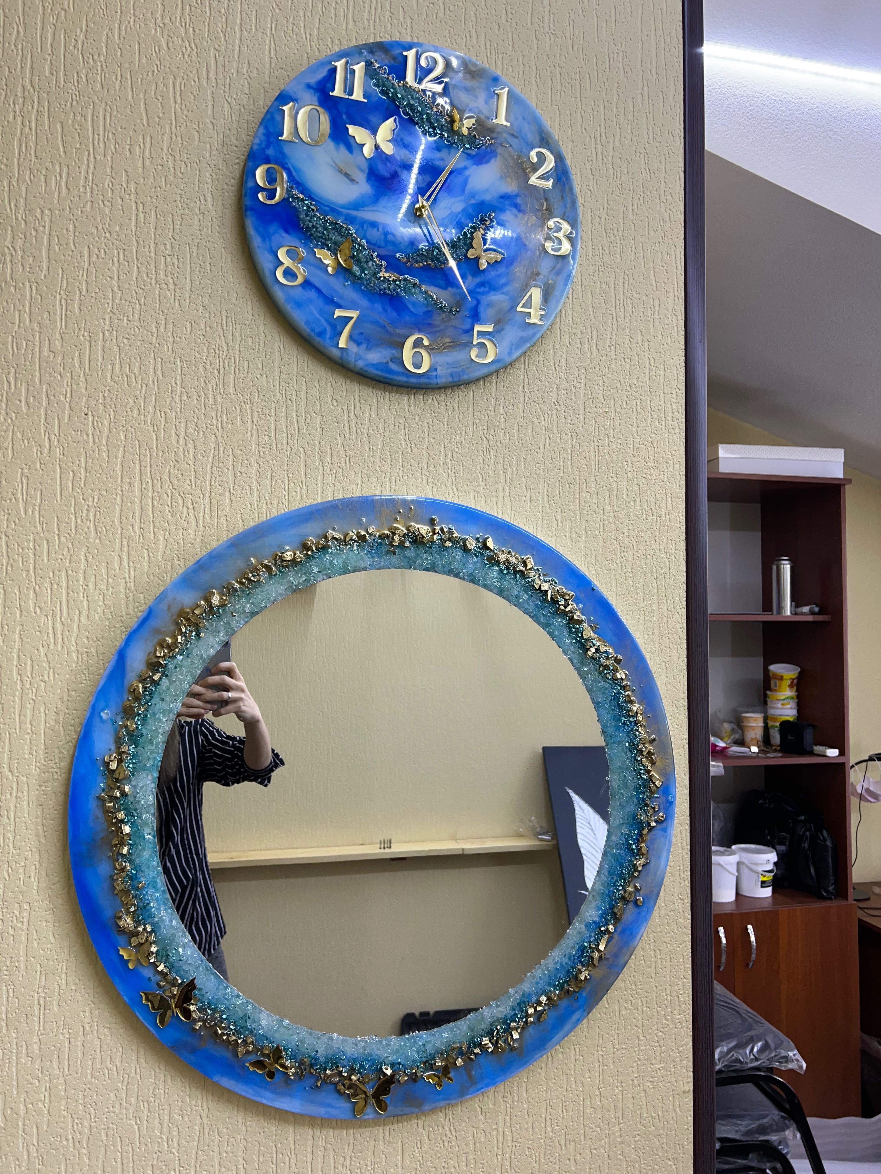 Зеркало  и часы ручной работы