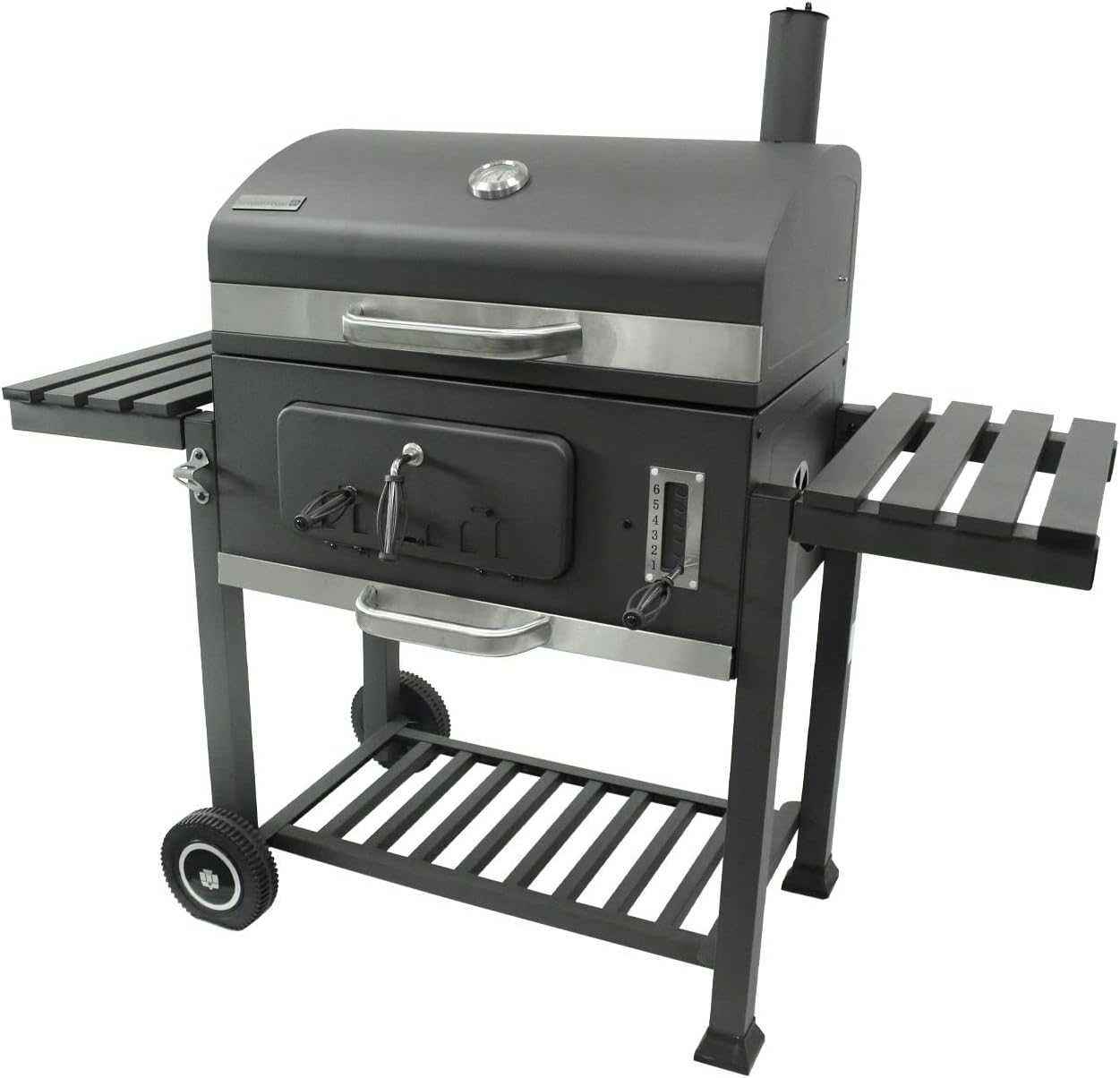 Gratar profesional XXL cu grill de fonta, cenusar, roti, termometru et