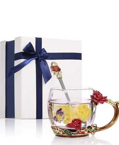Set cadou cana decorativa din sticla cu lingurita