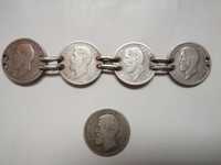 5 Monede argint, colectie, 50 bani Carol I- 4 in salba+1 individuala.