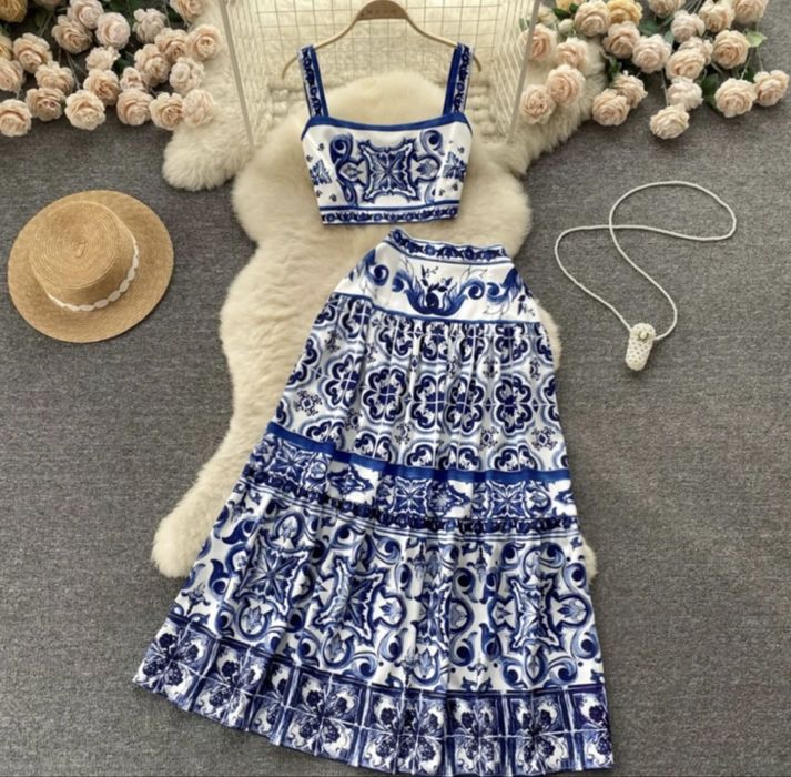 Пляжное платье синий, белый