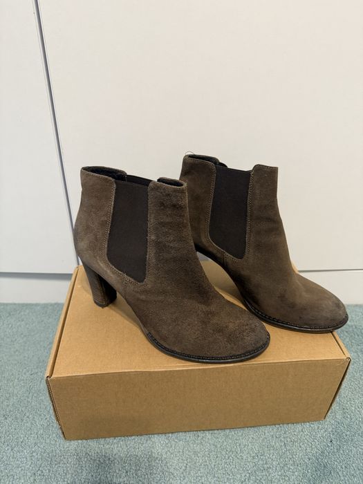 Botine maro, piele intoarsa naturala, 39