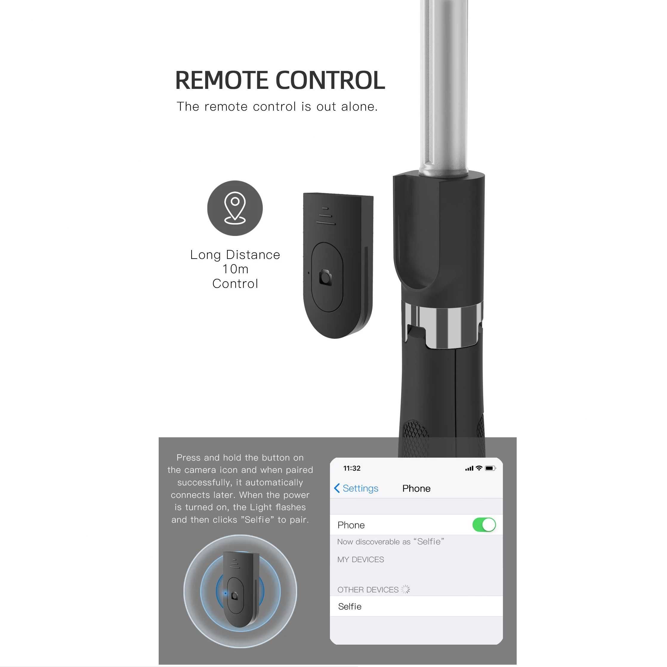 Selfie stick - Trepied - suport telefon, telecomanda Bluetooth