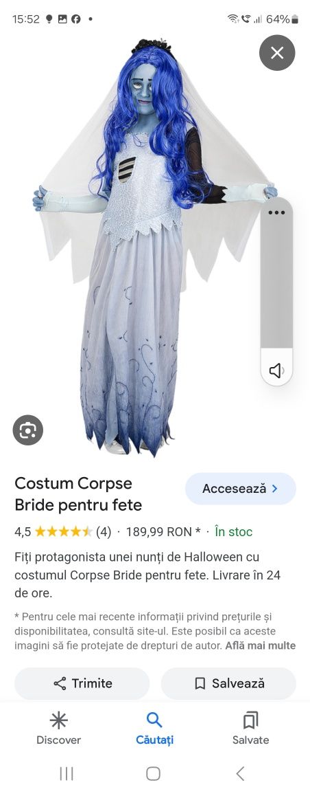 Costum carnaval Corpse Bride 5-6 ani