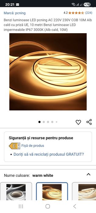 Bandă LED COB 10M Autoadeziv