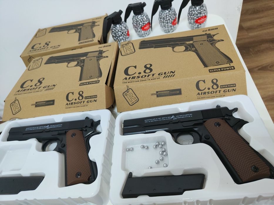 Pistol cu bile AIRSOFT full metalic+ bile plastic 1000buc , Arc Spring