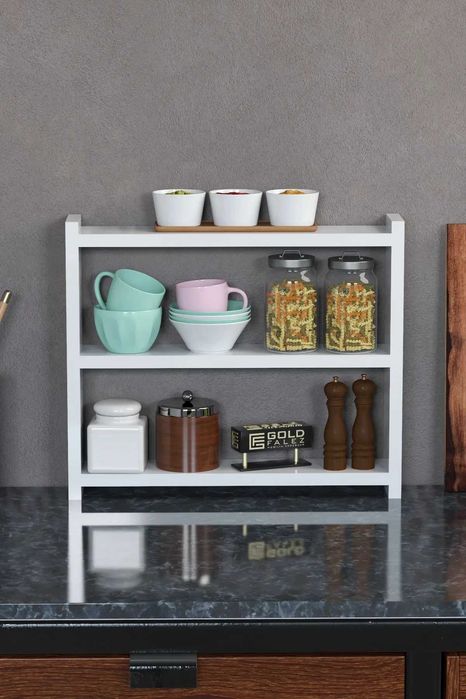 Кухненски рафт за плот – дървена етажерка за кухня на 3 нива - 5 цвята