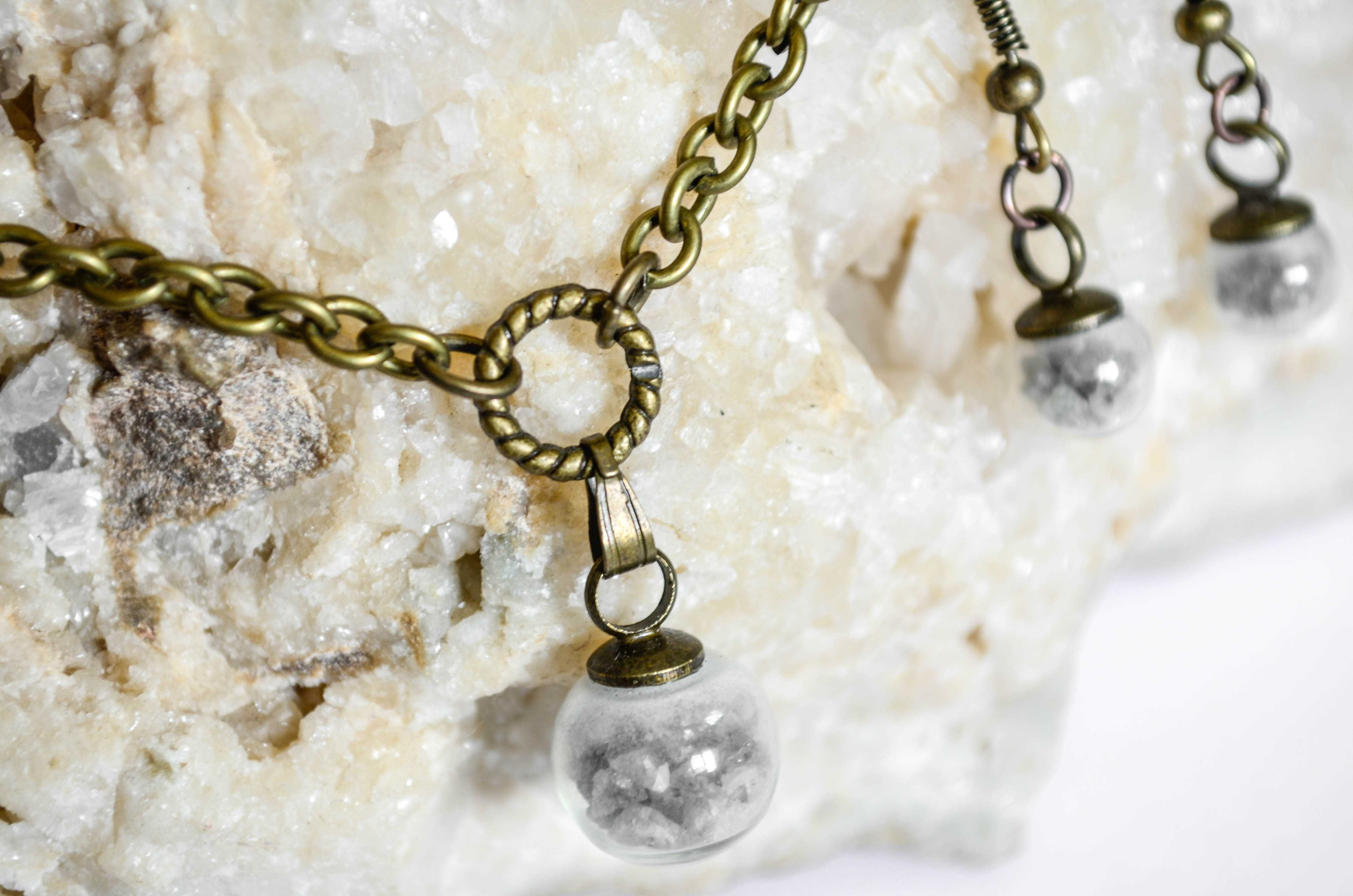 Set colier si cercei sfere sticla bijuterii pietre semipretioase perle