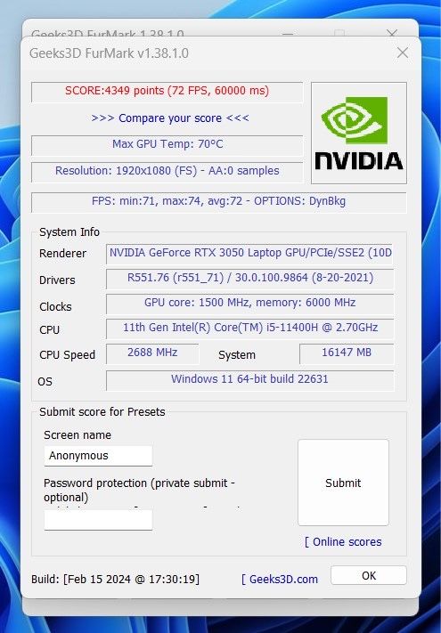 Игровой Acer Nitro, RTX3050 + i5 11400h
