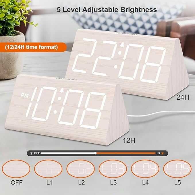 Ceas digital DreamSky cu aspect lemn — elegant