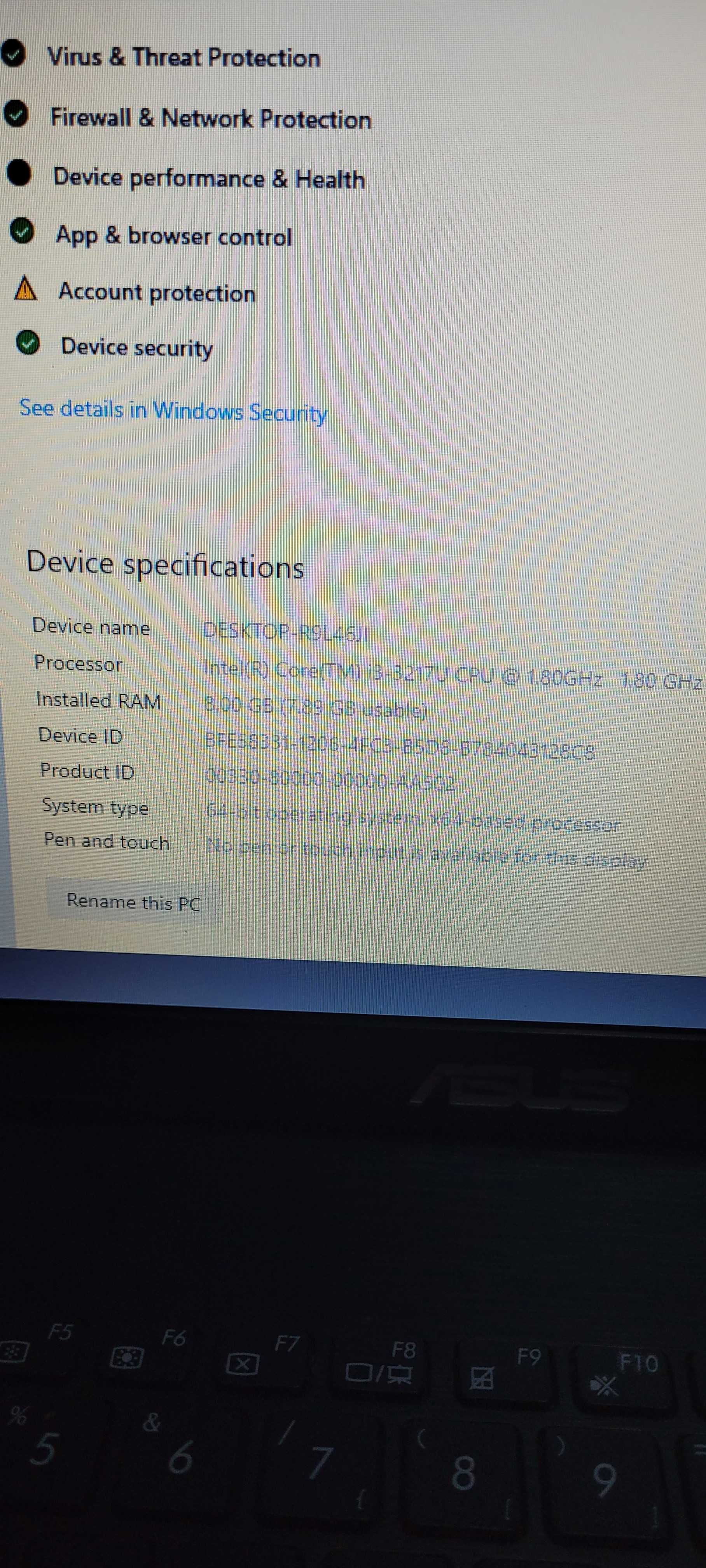 Laptop Asus Intel i3 8 Gb ram